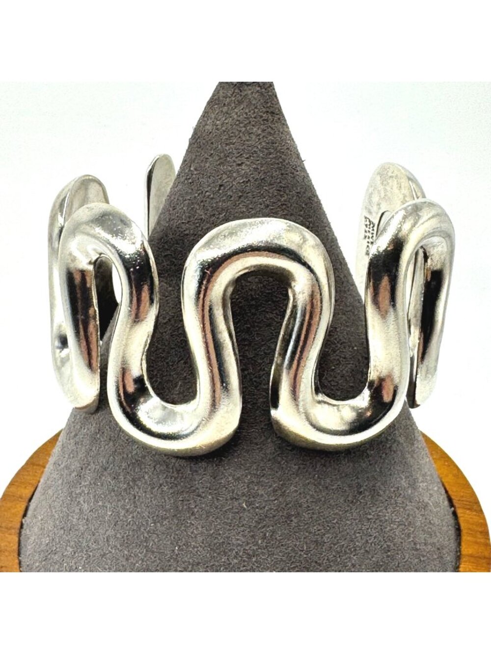 Wave Design Modernist Cuff Bracelet Sterling Silver 925 Size 7.5" Fit